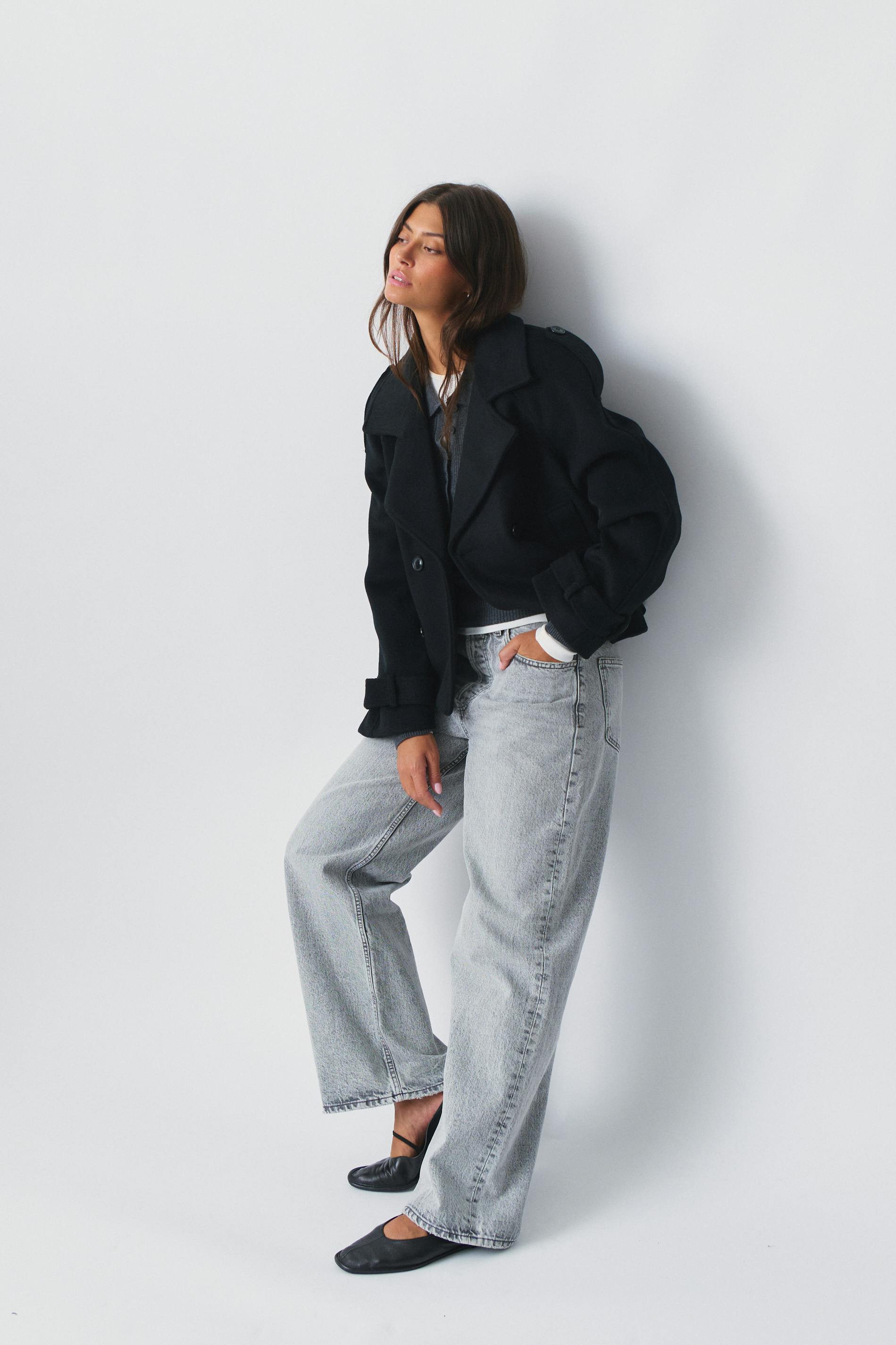 Short felt trench jacket