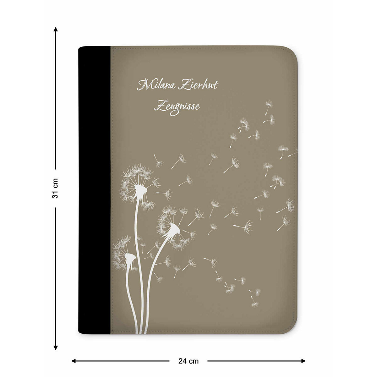 Zeugnismappe / Dokumentemappe mit Name personalisiert Pusteblume Beige