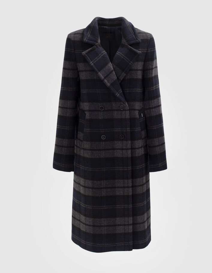 Manteau long gris à motif carreaux Femme