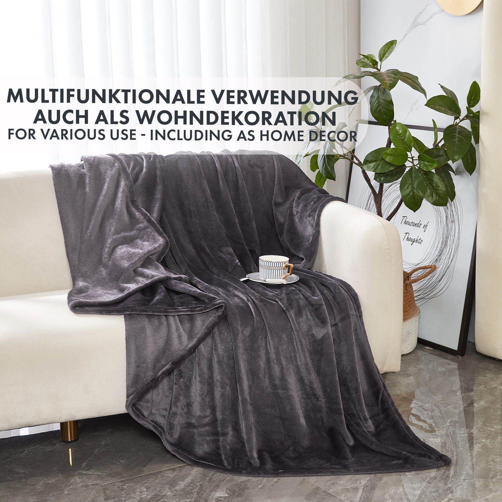Wohndecke Charme, aus flauschigem Flanell, verschiedene Größen und Farben, Kubus