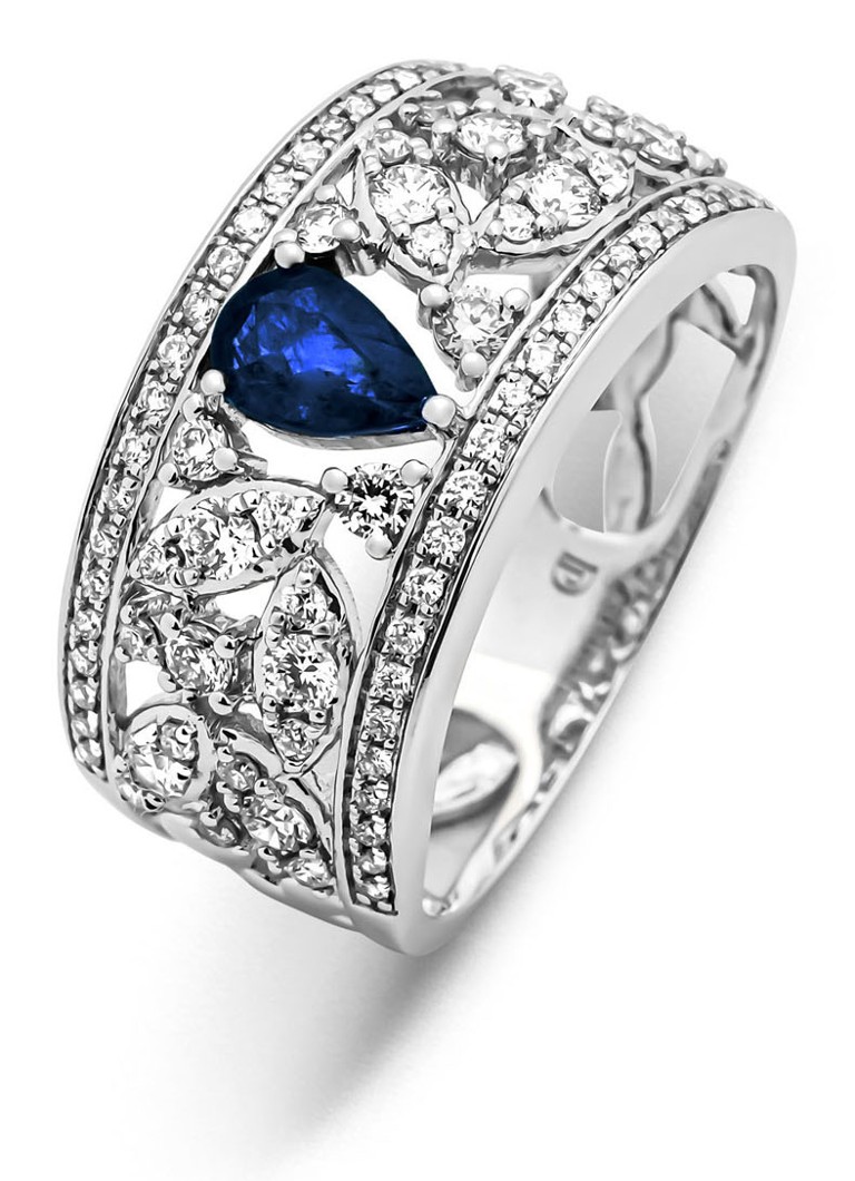 Anello Diamond Point in oro bianco, zaffiro da 0,47 ct, Majestic