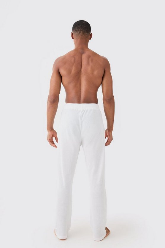 Relaxed Fit Waffle Lounge Bottoms In White