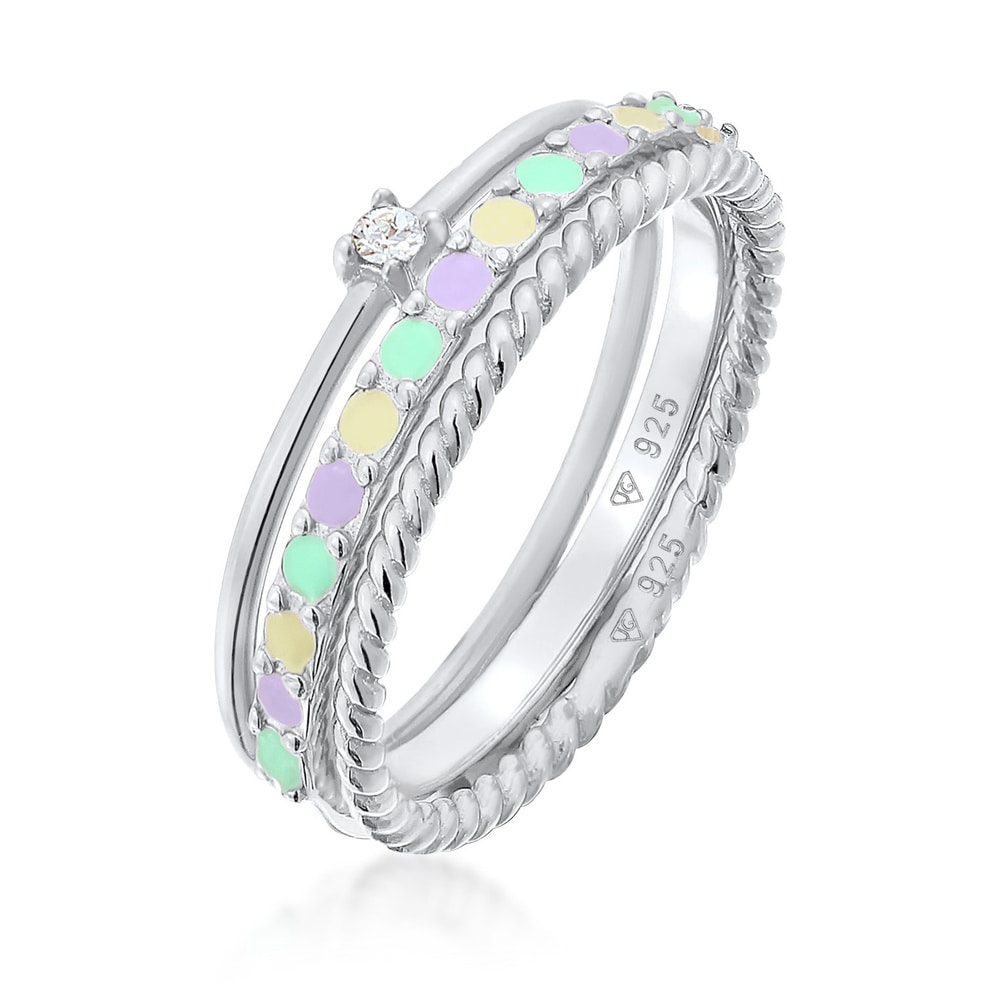 Elli Elli Bague Femmes Pile Set Moderne Solitaire Torsadé Tendance Multicolore avec Ém Bague