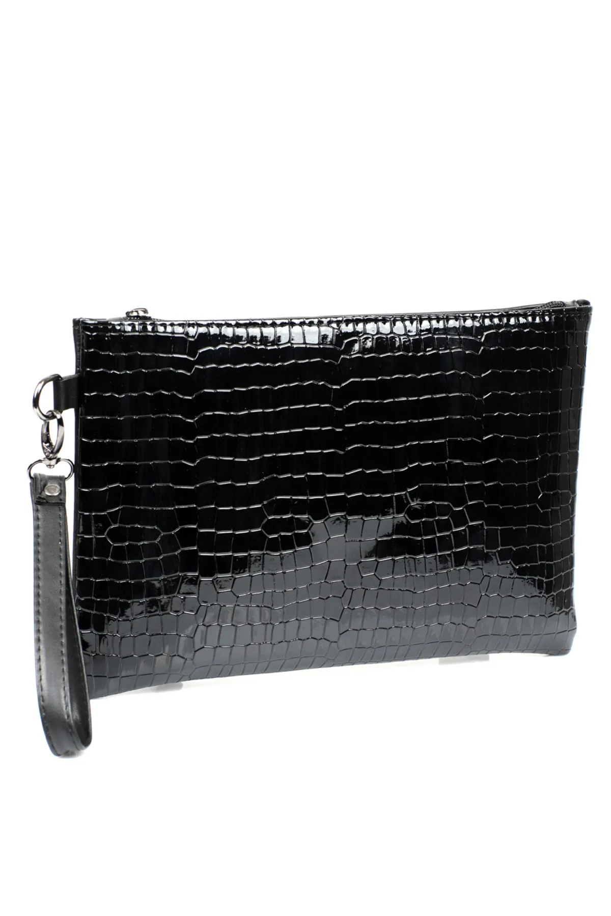 Capone Outfitters  Capone Damen-Clutch aus Lackleder mit Krokodilmuster, Paris, Schwarz