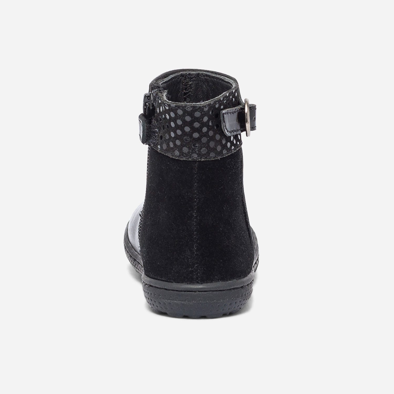 Boots noir bi matière à boucle vernie