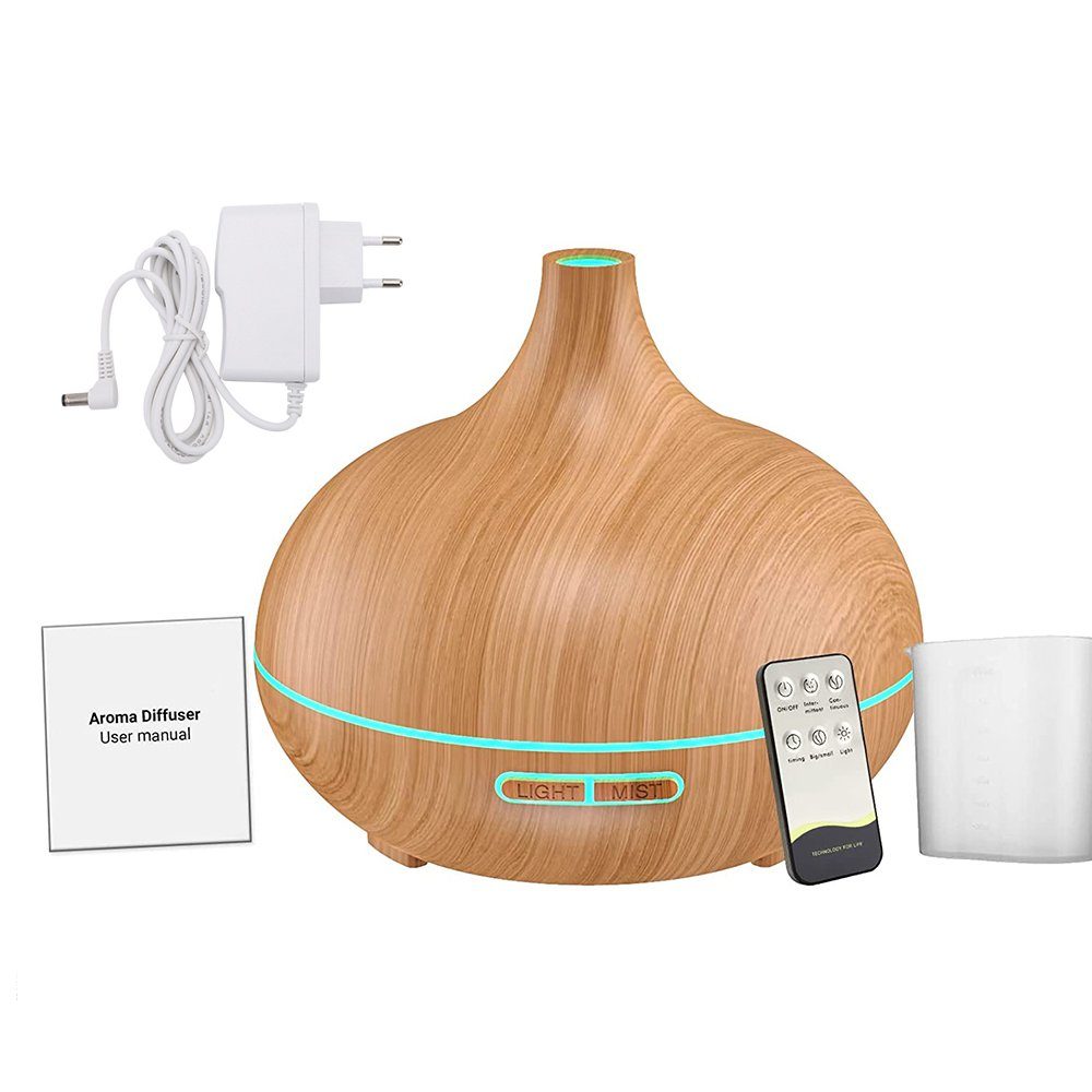 AKKEE Diffuser Aroma Diffuser, 550ml, Aroma Ultraschall-Vernebler, 0,55 l Wassertank, Aromatherapie, Diffusor mit 7-farbigem LED-Licht