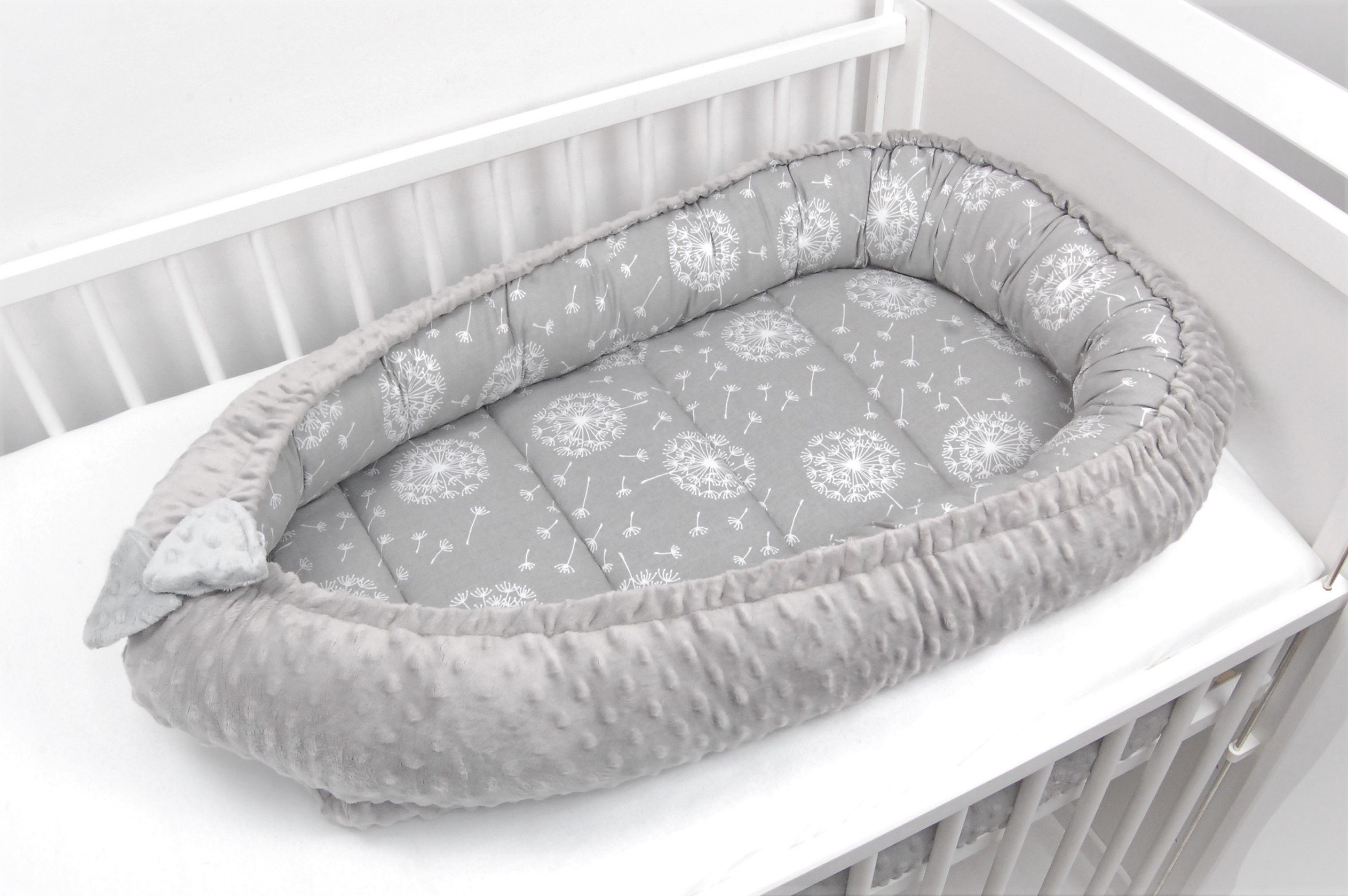 Loolay Bettnestchen MINKY/ Baumwolle BABYNEST Babykokon Geschenk Babyaustattung SET, (MUSTER: PUSTELBLUME Grau/ MINKY grau; SOLO oder im SETS, 1-tlg., Neugeborene Nestchen, Babynestchen, Reisebett von LOOLAY), LOOLAY® - 100% Europäische Stoffe und Kl