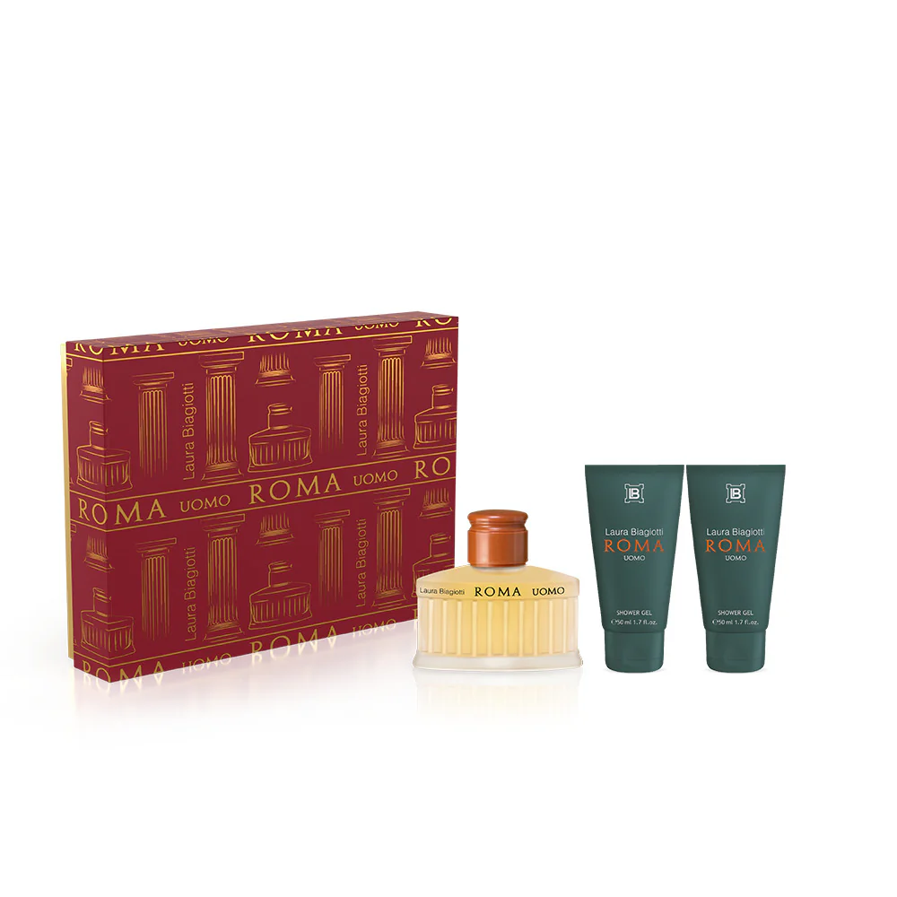 Set de regalo estilizado Roma Uomo – Eau de Toilette + Gel de ducha – Set de regalo para hombre que incluye perfume, agua de tocador, gel de baño y gel de ducha.