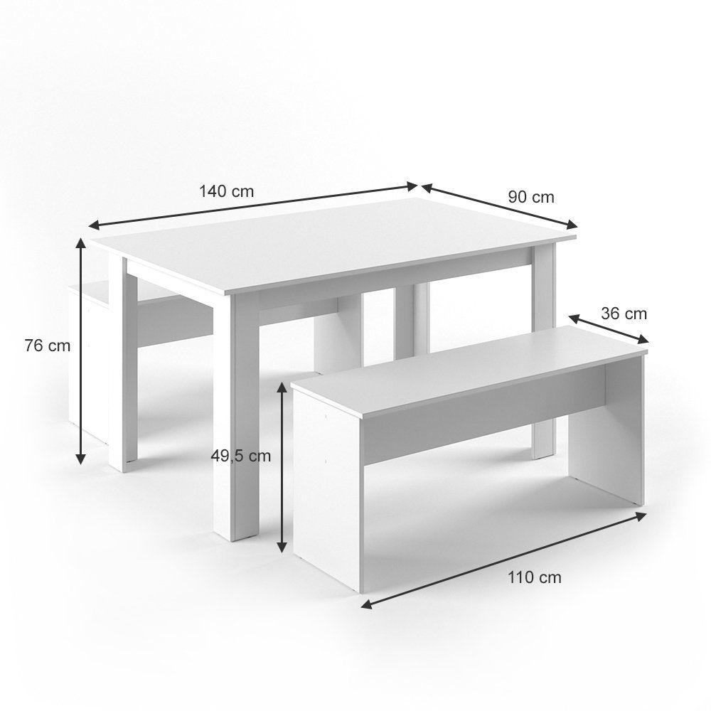 Vicco Essgruppe Tischgruppe Sitzgruppe SENTIO Weiß, (Set, 3-tlg., 3-er Set), platzsparend