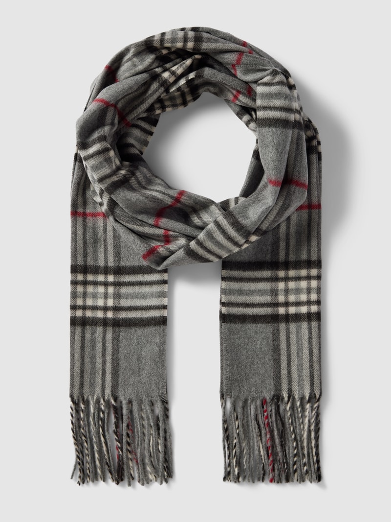 Schal mit Tartan-Karo in mittelgrau meliert