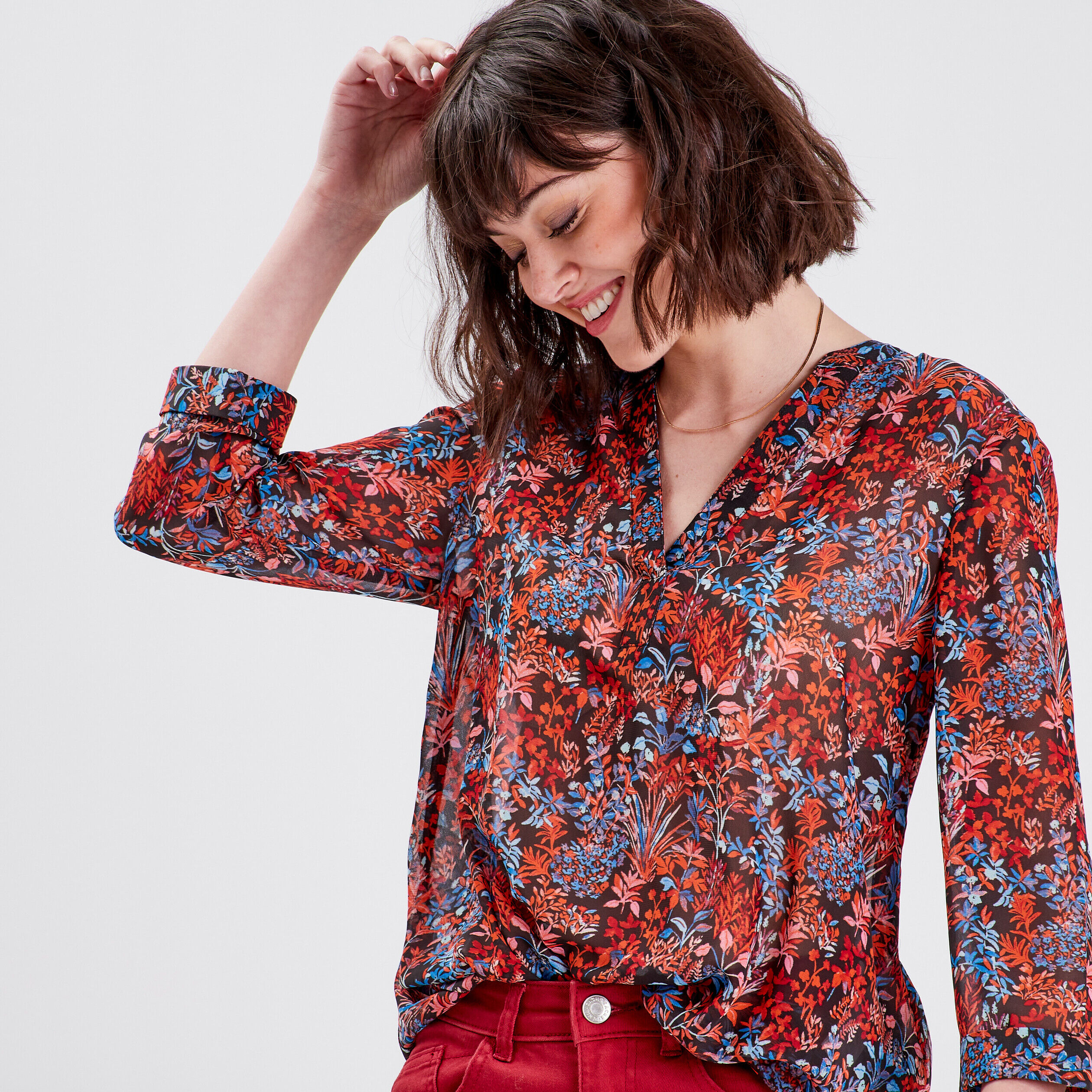 Blouse manches 3/4 marron foncé femme | Cache Cache