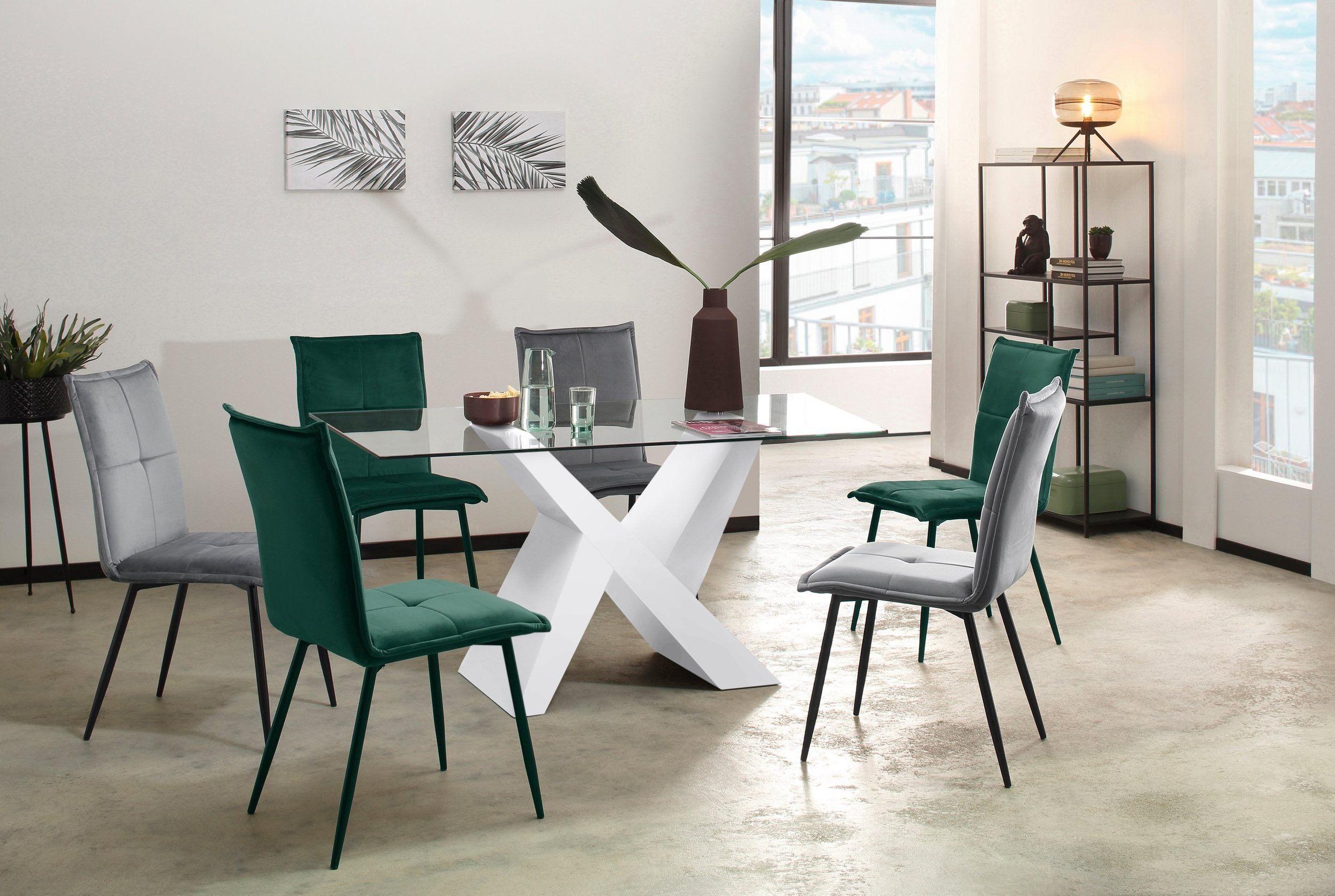 loft24 Esstisch Berta, Tischplatte aus Glas, Hochglanz Optik, Breite 160 cm