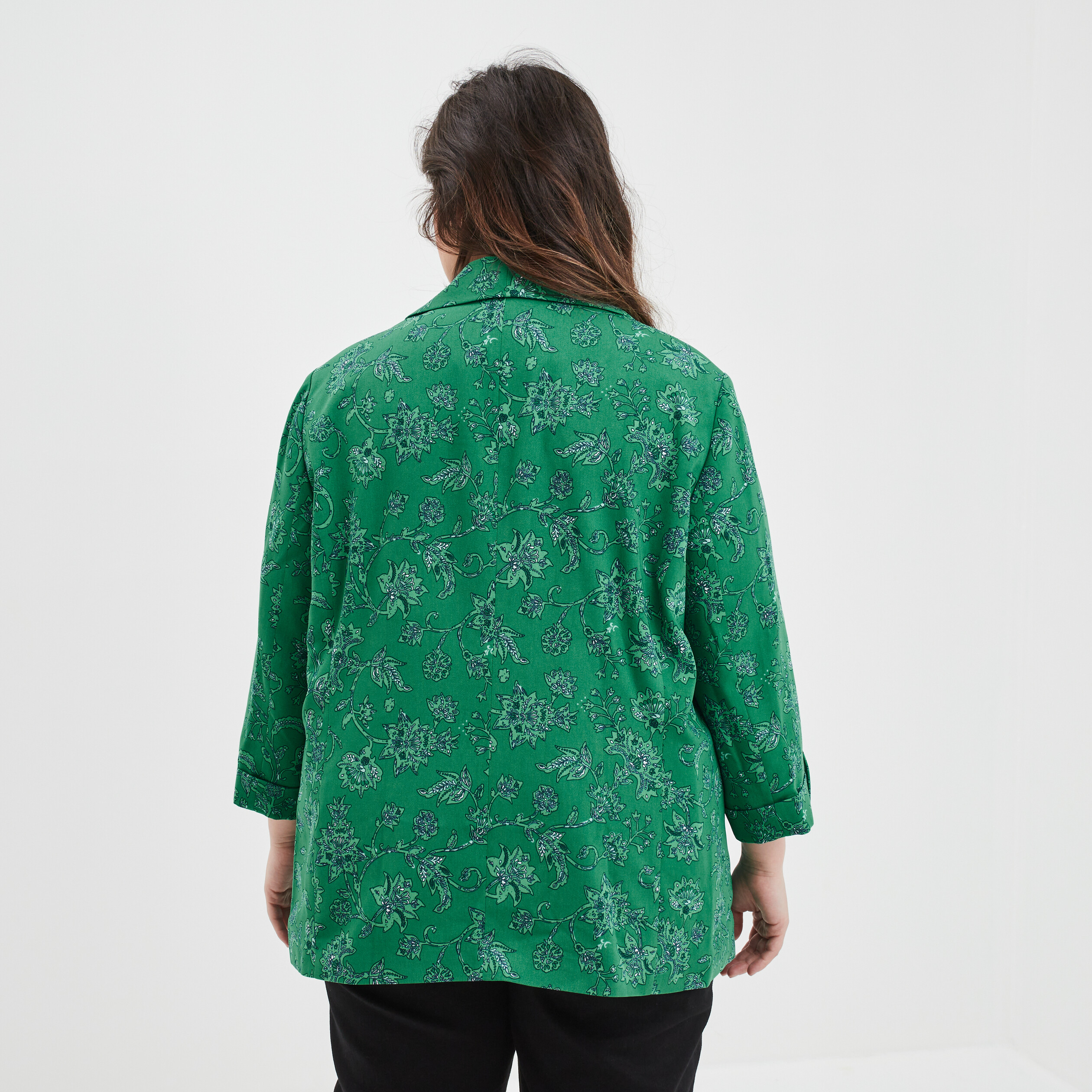 Veste droite manches 3 4 à revers vert femme grande taille | La Halle