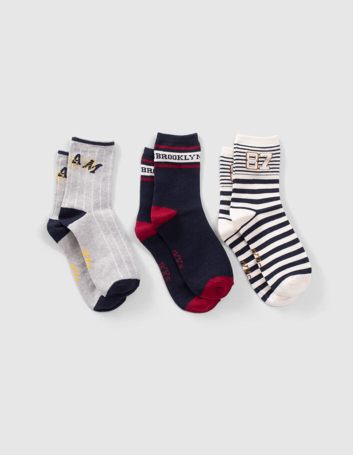 Chaussettes marine, blanches et grises garçon