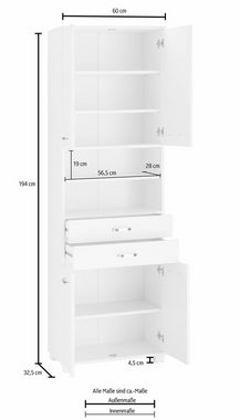 Schildmeyer Hochschrank Colli Breite 60 cm, Badezimmerschrank mit Metallgriffen, Ablageböden