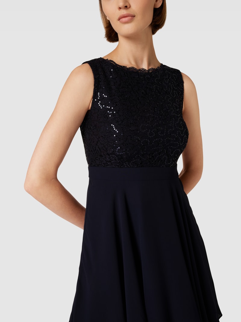 Cocktailkleid mit Paillettenbesatz in marineblau meliert