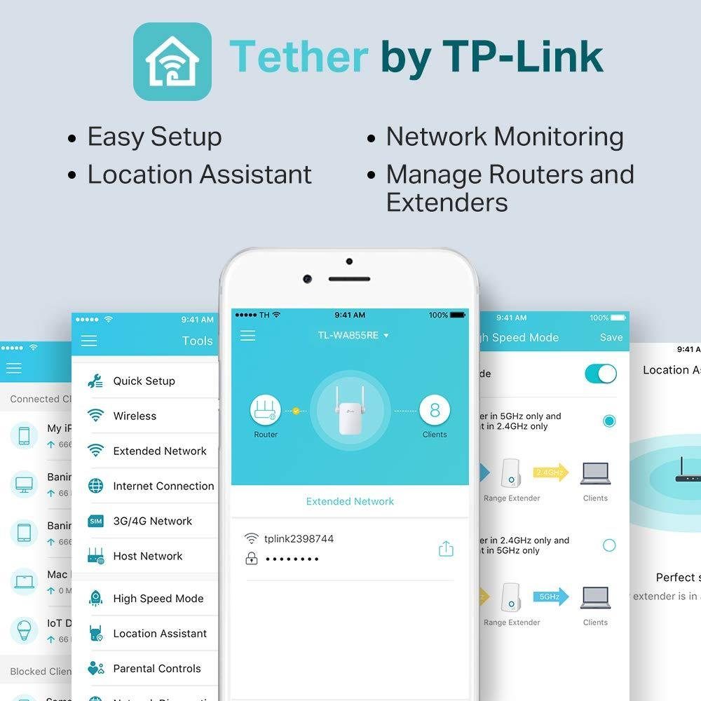 TP-Link TL-WA855RE WLAN-Repeater, bis 300 Mbit/s, WLAN Verstärker, LAN Port, WPS