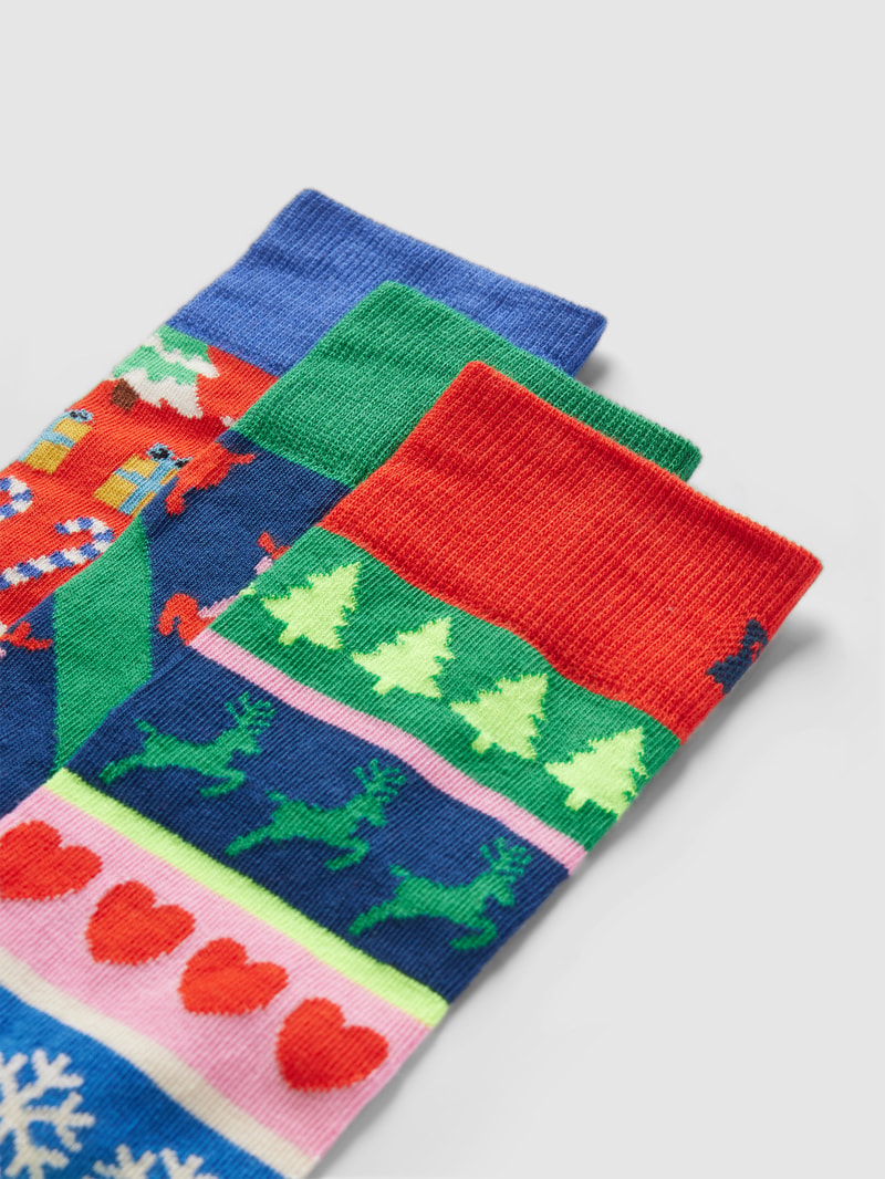 Socken mit Motiv-Print Modell 'X-Mas Sweater' im 3er-Pack in rot