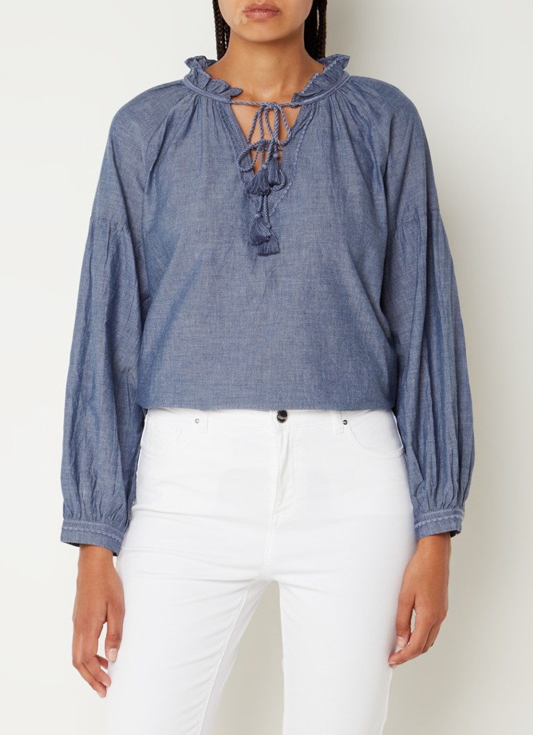 Gerard Darel Adele chambray tunic with bow collar