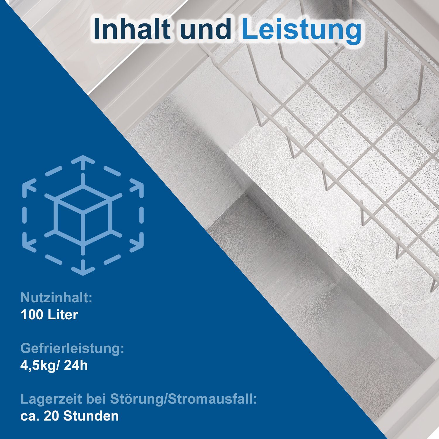TroniTechnik Gefriertruhe BORGAR 110, 85 cm breit, 100 l, inkl. Einlegekorb, 100 Liter Volumen und Gefrierleistung von 4,5kg/h