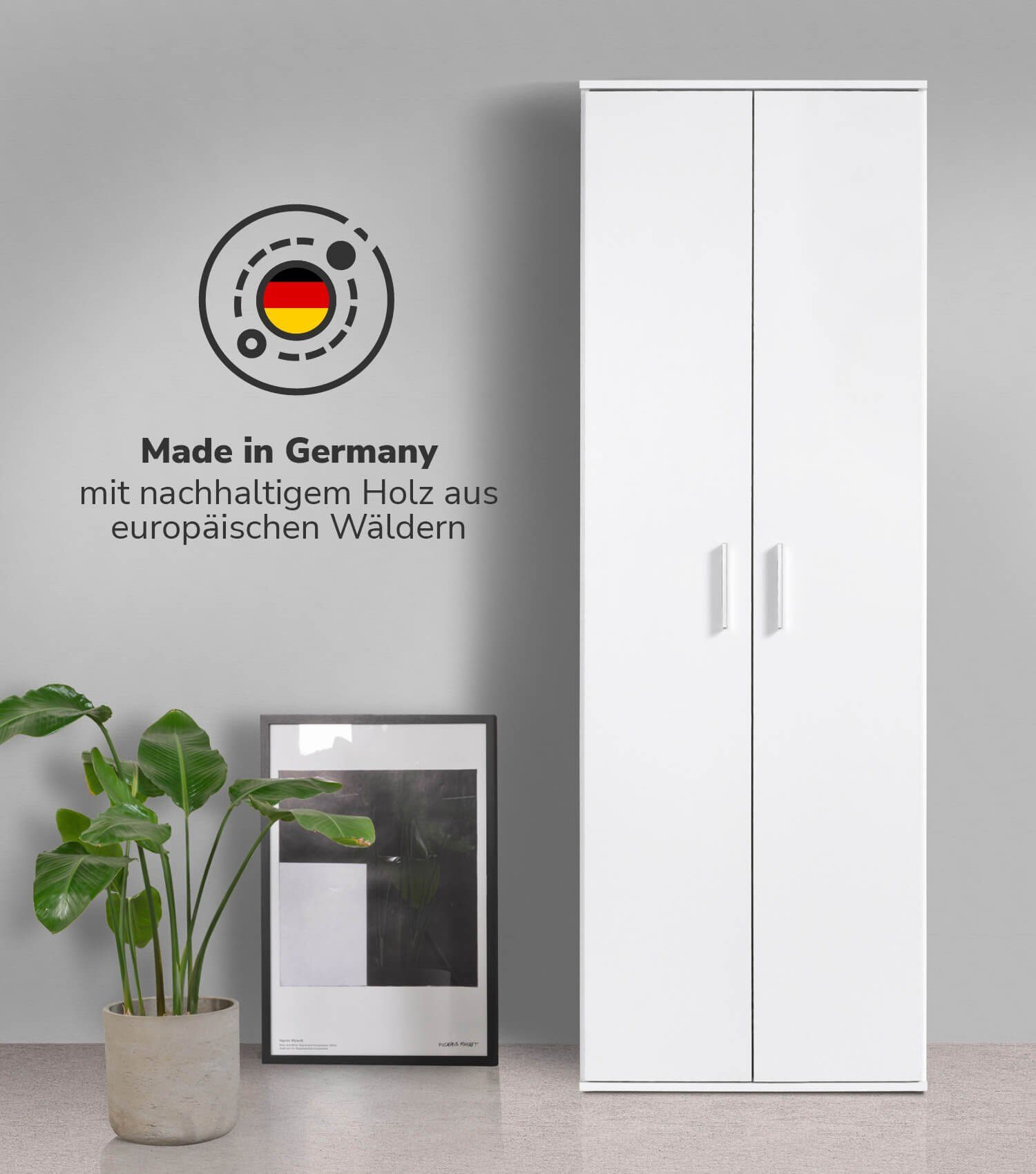 mokebo Mehrzweckschrank Der Lange (mit Staubsaugerfach) in Weiß, auch als Aktenschrank, Garderobenschrank oder Schuhschrank