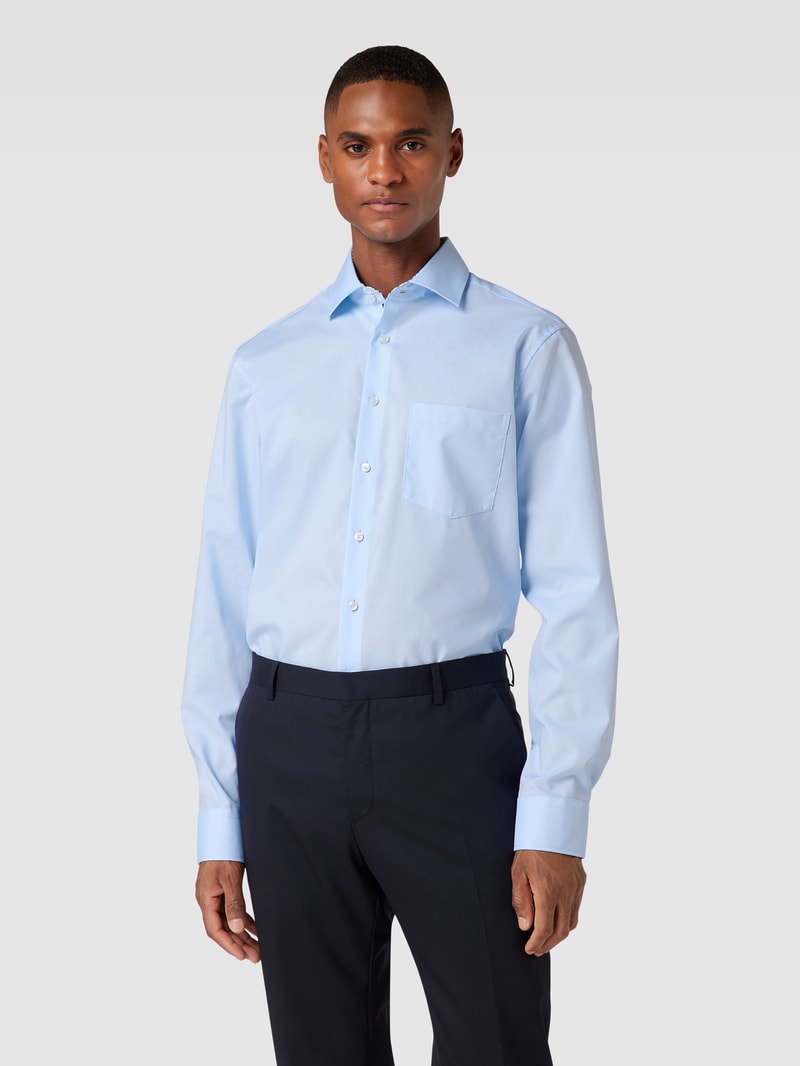 Regular Fit Business-Hemd mit aufgesetzter Brusttasche in bleu