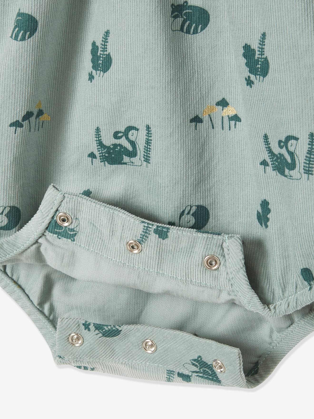 Vertbaudet Baby Kurzoverall aus bedrucktem Samt - grün
