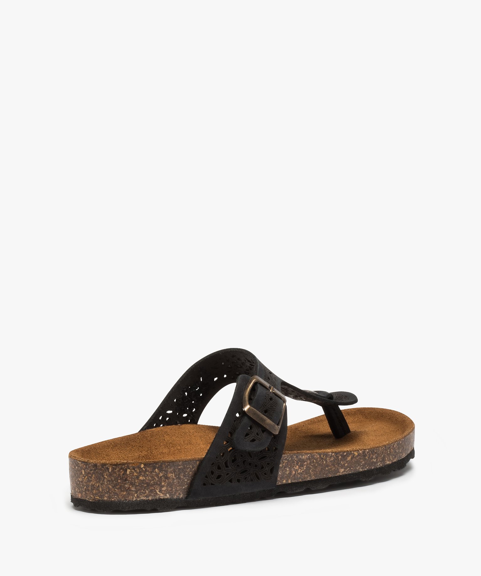 Sandales femme à entre-doigts avec bride ajourée noir | GEMO