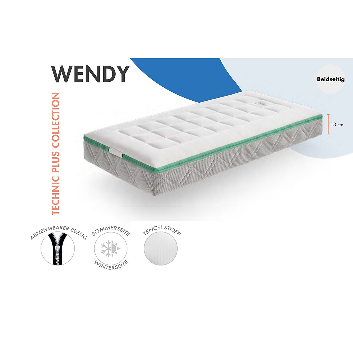 Babymatratze Wendy, Sommer- Winterseite, Wärmeregulierend, Feuchtigkeitsabführend, Atmungsaktiv