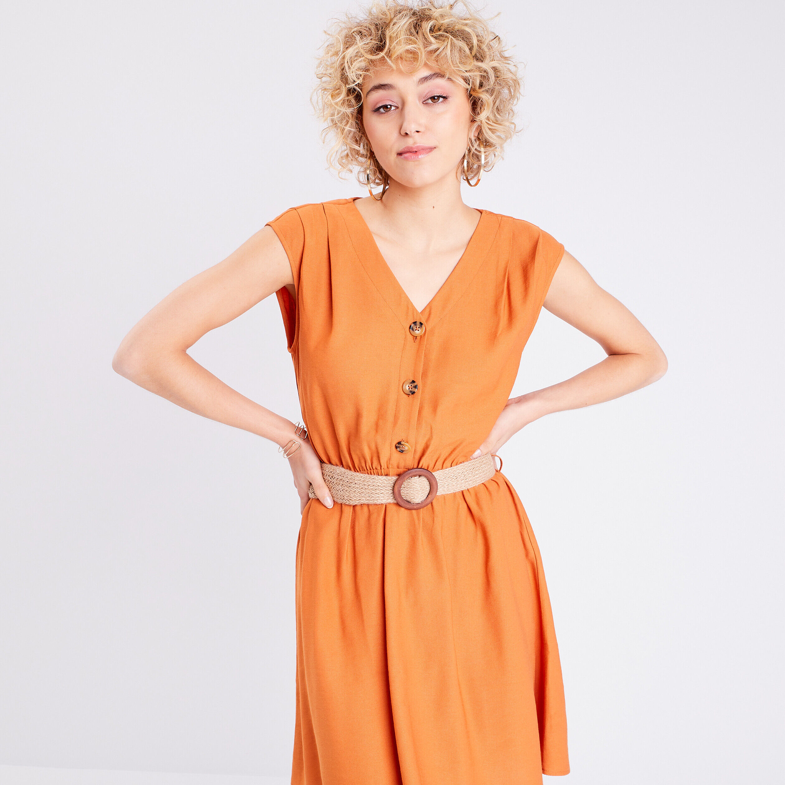 Robe droite ceinturée orange femme | Cache Cache