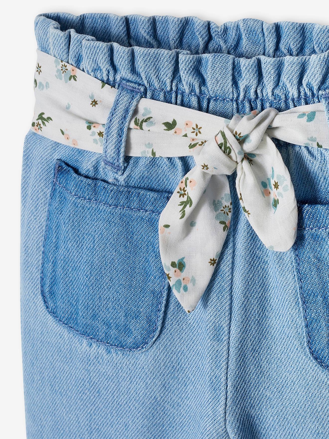Jean large en denim bébé ceinture en tissu denim bleached
