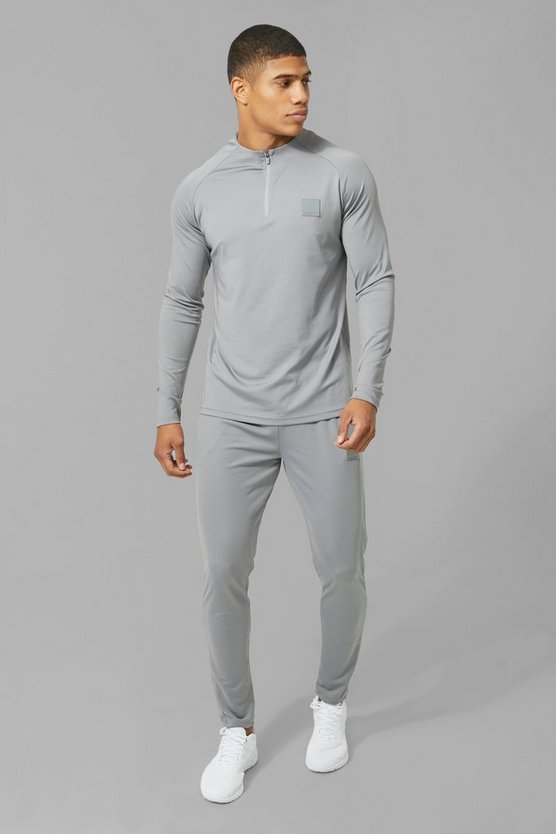 Man Active Skinny Rundhals-Trainingsanzug mit 1/4 Reißverschluss