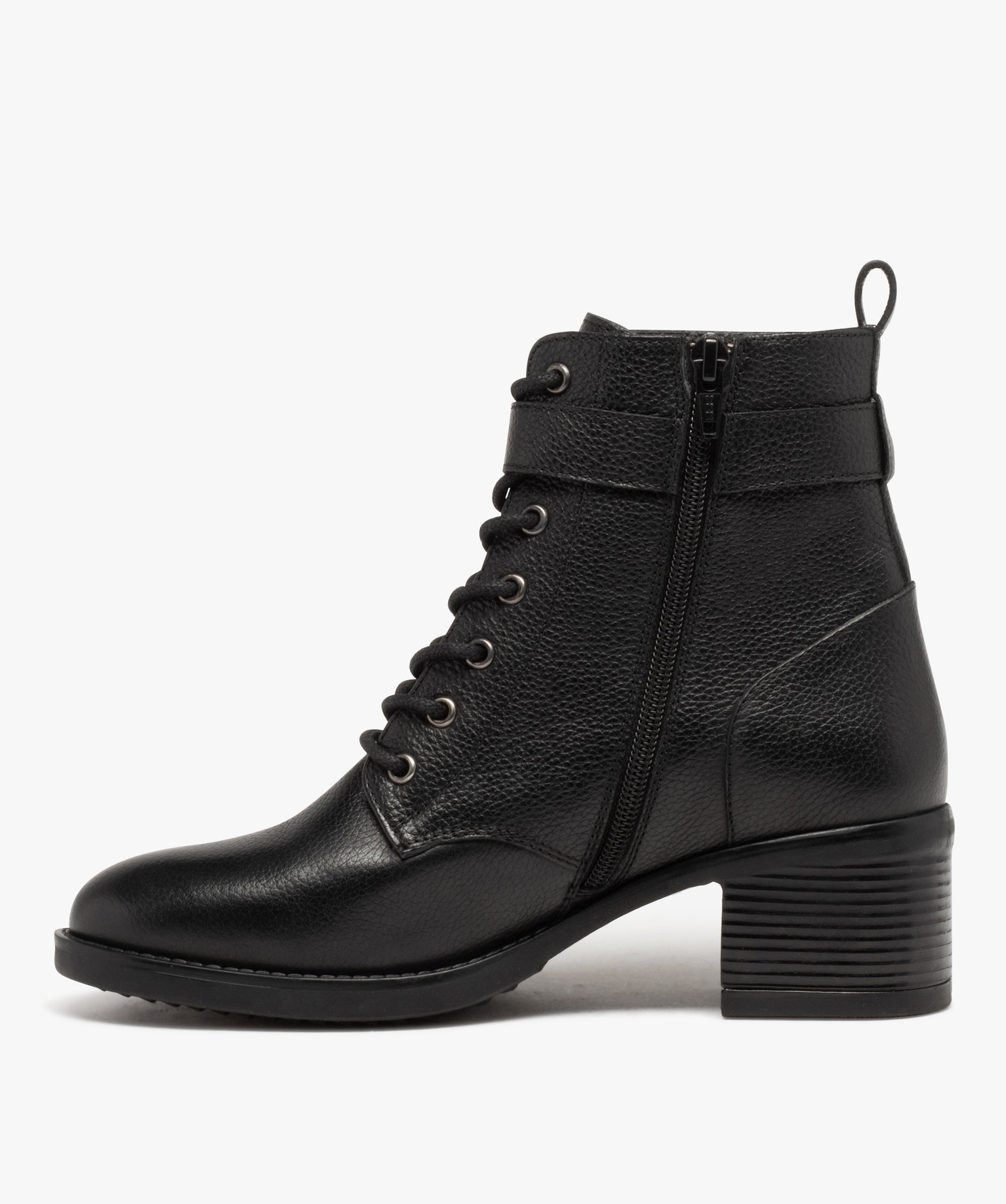 Bottines femme à talon en cuir grainé uni - Taneo noir | GEMO