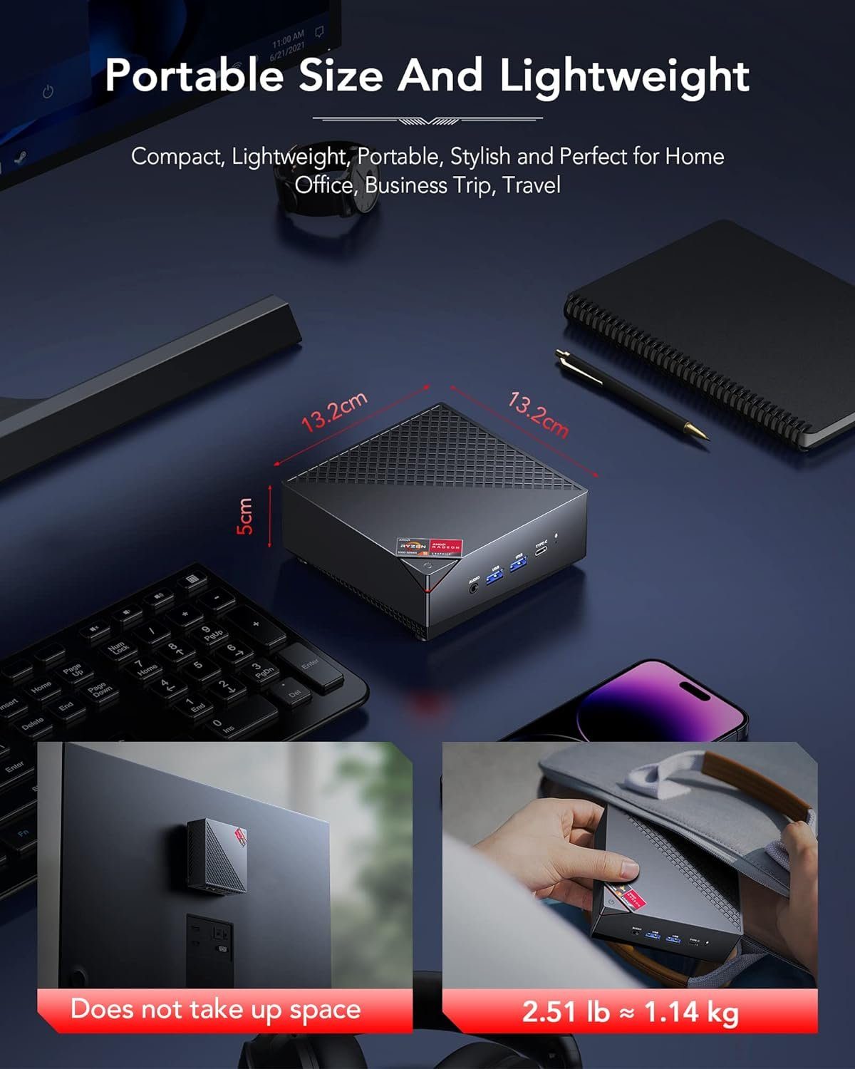 NiPoGi Mini-PC (AMD Ryzen 5 5500U, AMD Radeon 7, 16 GB RAM, 512 GB SSD, Dual Ethernet Ports 4K Triple Display WiFi 5 BT 4.2 /für Spiele/Büro)