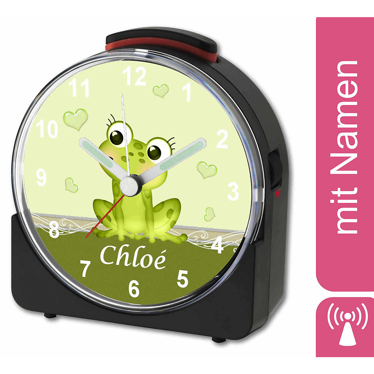 Kinder Funkwecker weiß personalisiert mit Namen Frosch