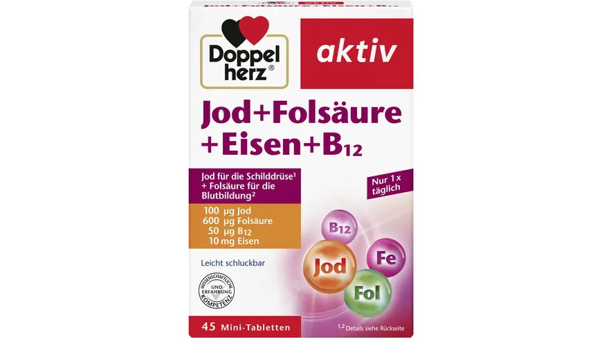 Doppelherz Jod + Folsäure + Eisen + B12 45 Mini-Tabletten