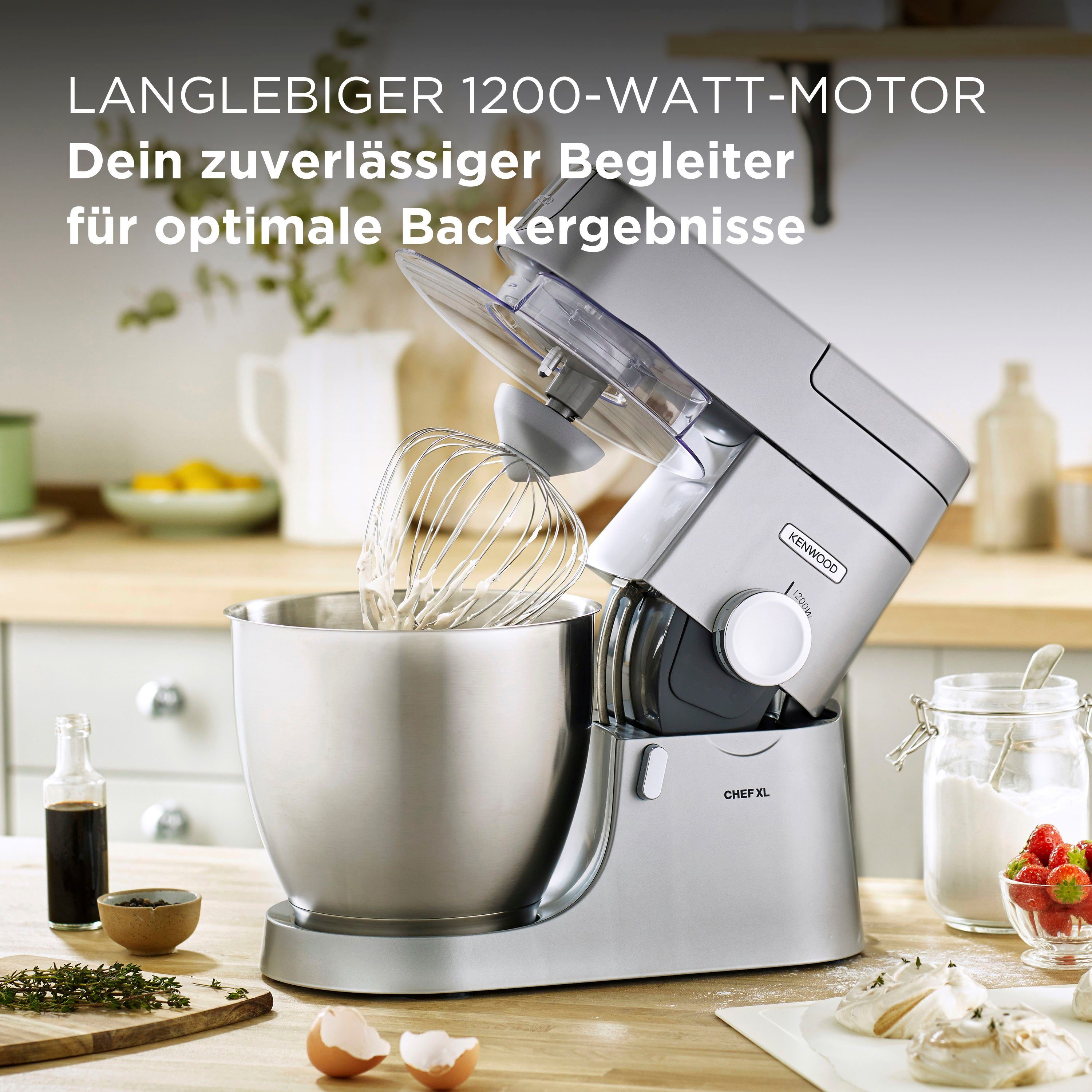 KENWOOD Küchenmaschine Chef XL KVL4220S, 1200 W, 6,7 l Schüssel, 6,7 l Schüssel, inkl. Mixaufsatz, Fleischwolf und Trommelraffel