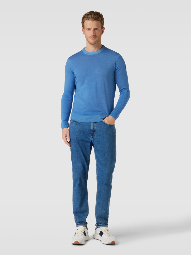 Strickpullover aus Schurwolle mit Rundhalsausschnitt in royalblau
