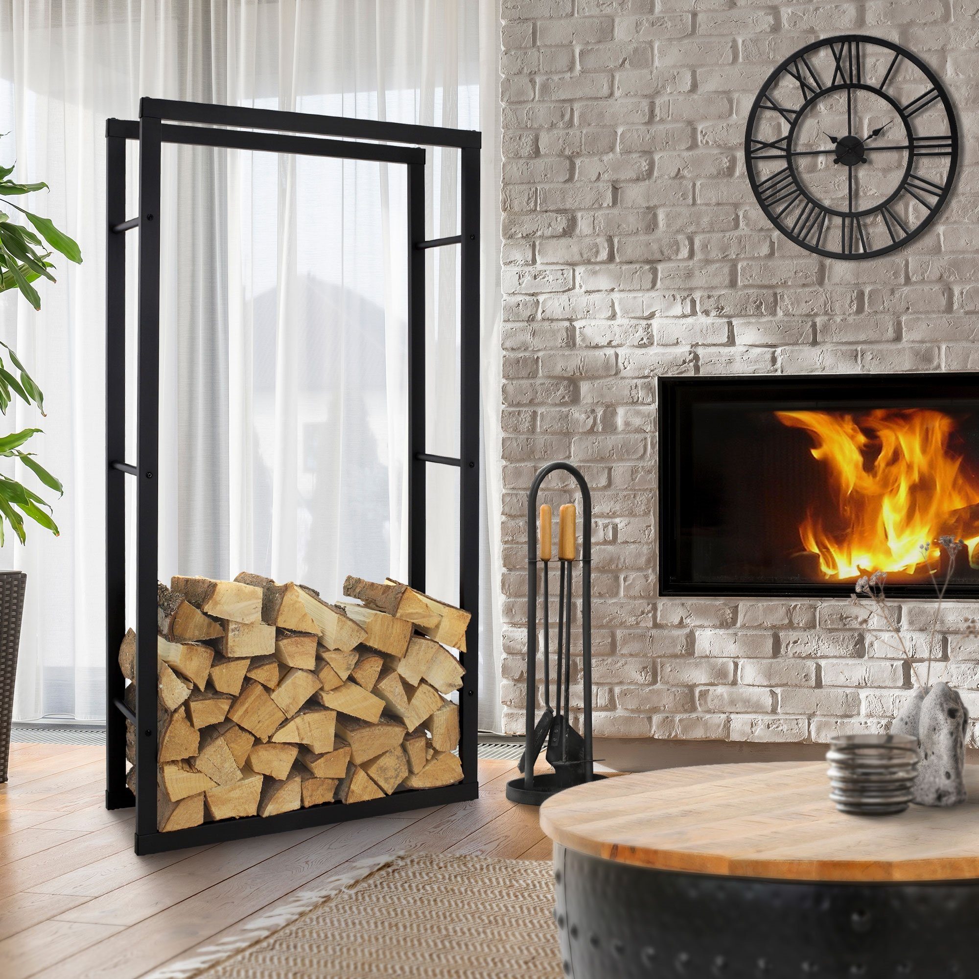 ML-DESIGN Kaminholzregal Brennholzregal Holzaufbewahrung Kaminholzständer Kaminholzhalter, BxTxH:25x80x150 cm, Schwarz 80x150x25cm rechteckig Metall Innen/Außen