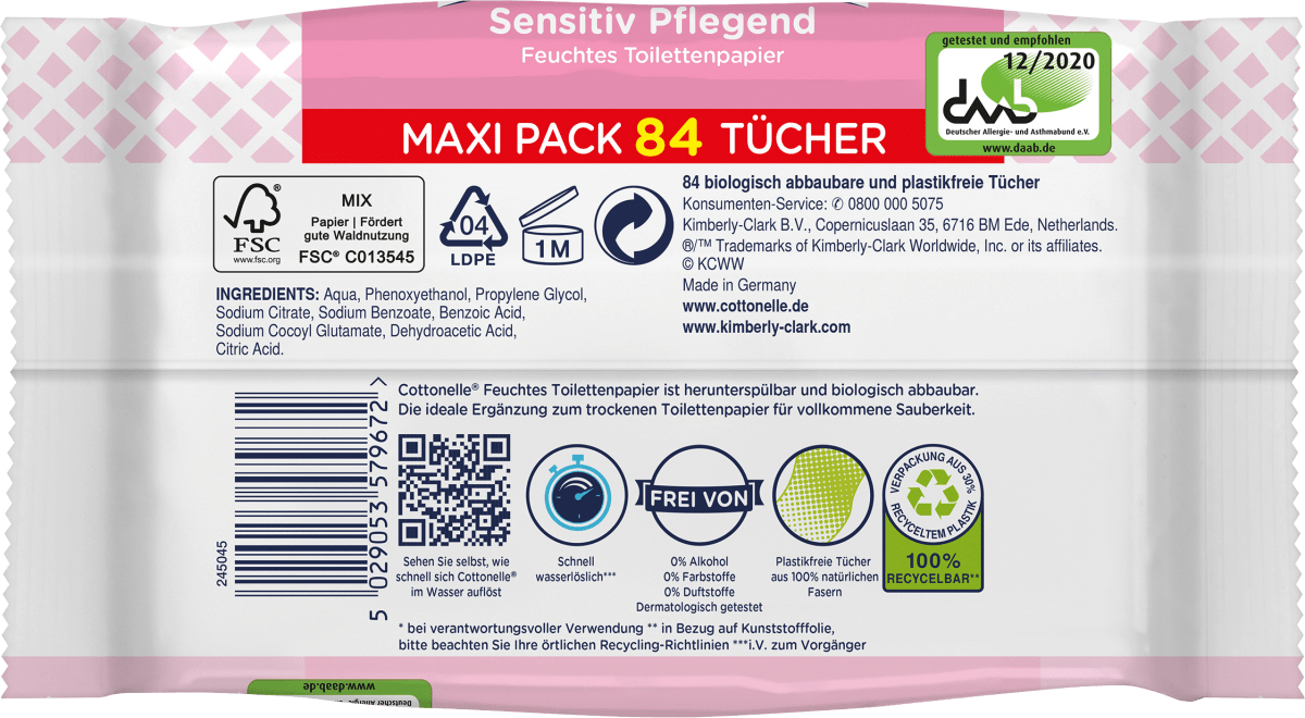 Feuchtes Toilettenpapier Sensitiv Pflegend, Maxi Pack, 84 St