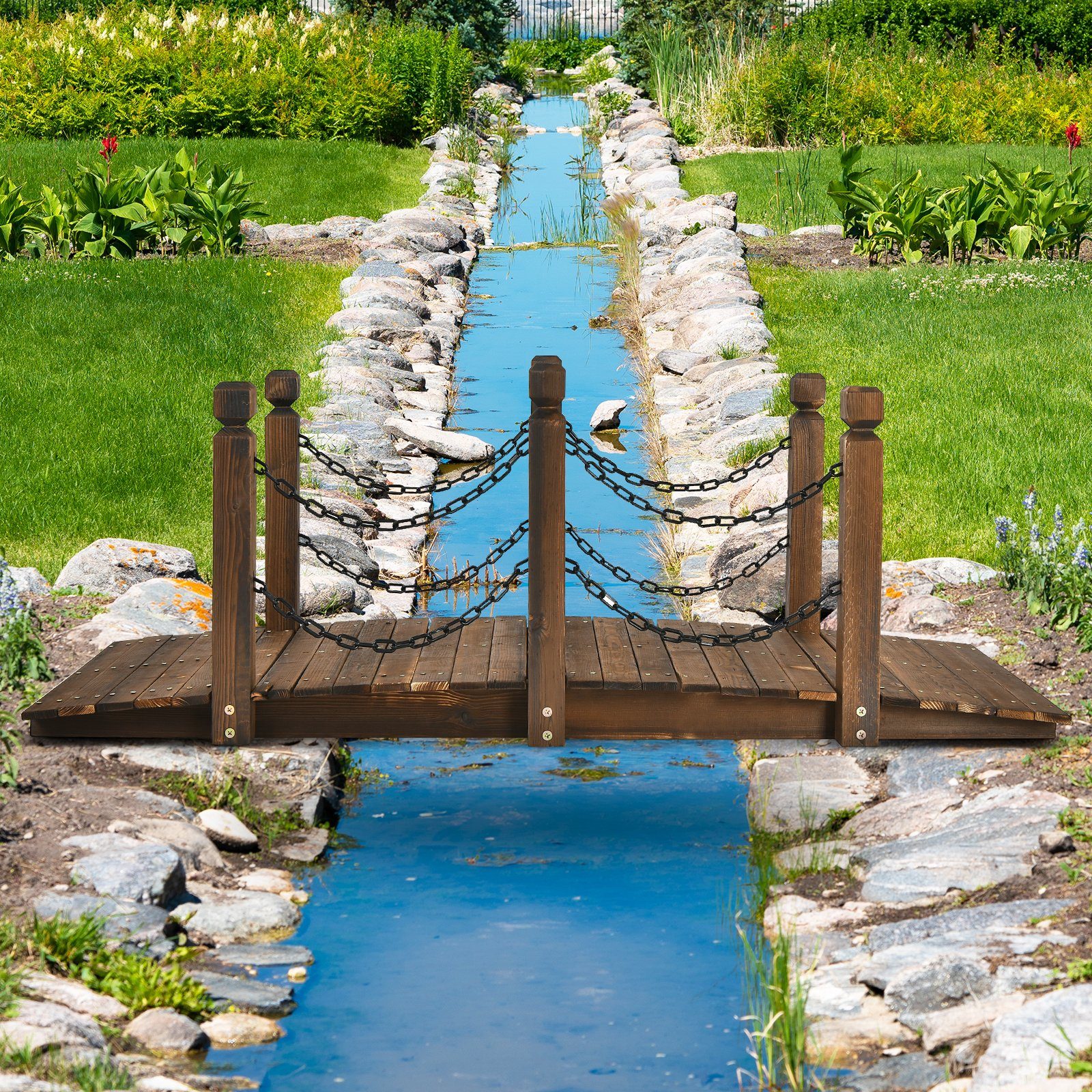 COSTWAY Zierbrücke, Gartenbrücke belastbar bis 120kg, 151 x 67 x 55cm