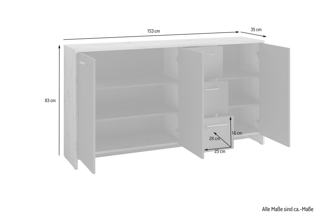byLiving BEN Sideboard, Breite 153 cm, Old-Wood-Optik, anthrazit