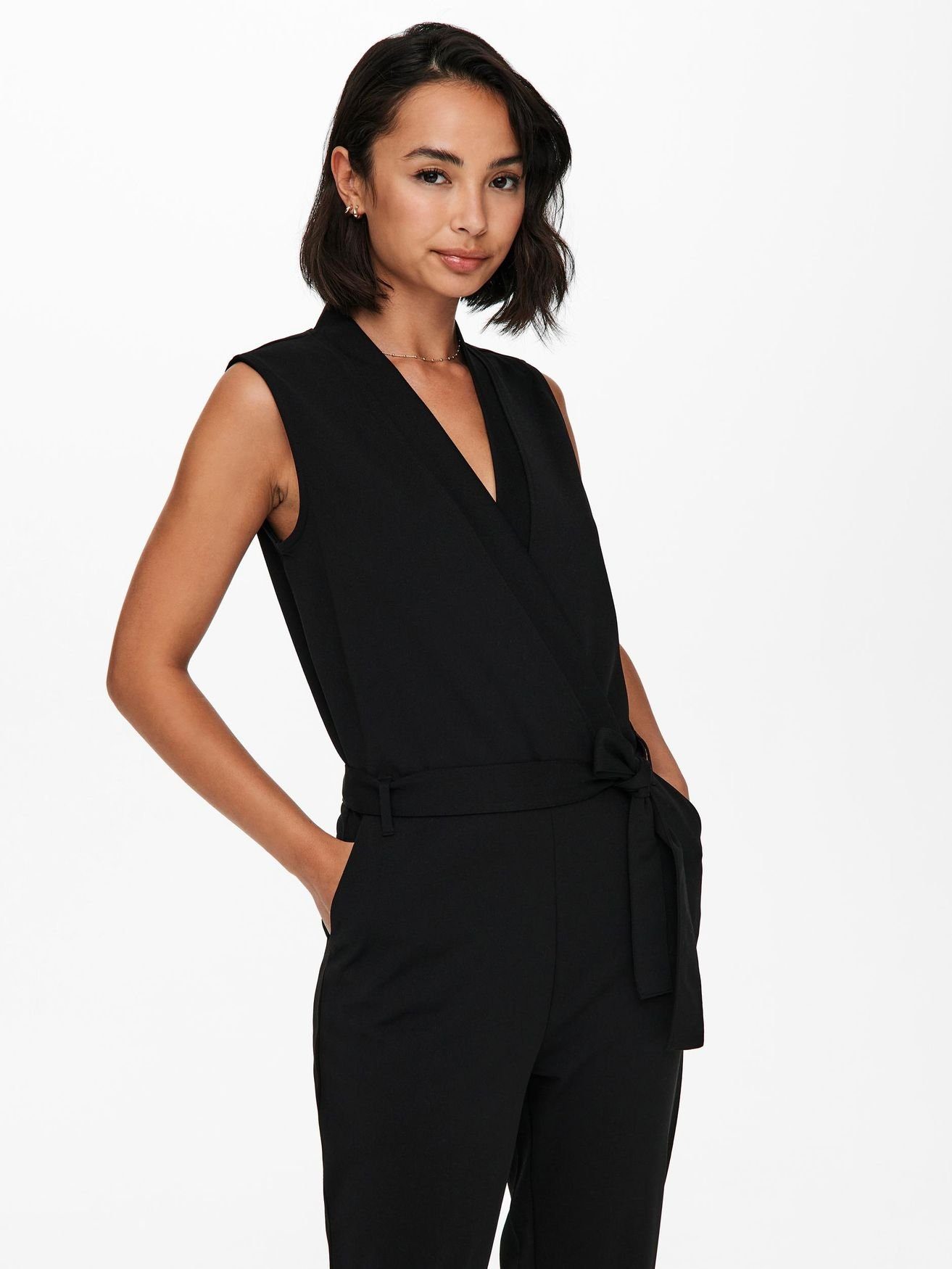JACQUELINE de YONG Jumpsuit Overall Jumpsuit Einteiler Hosenanzug mit Bindegürtel JDYHONEY 4738 in Schwarz