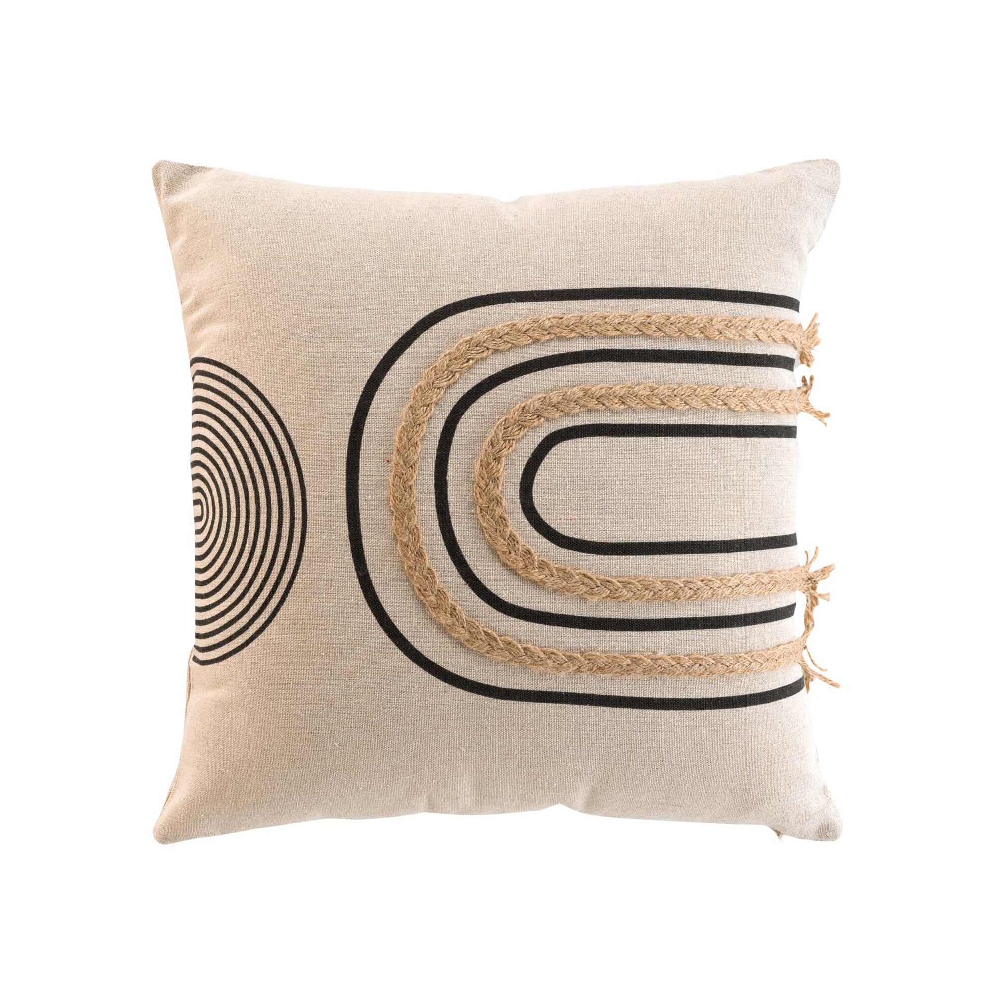 Coussin imprimé graphique jute