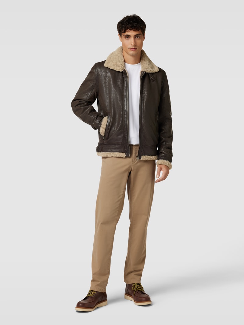 Lederjacke aus echtem Leder mit Label-Detail Modell 'MAIRFORCE' in mittelbraun