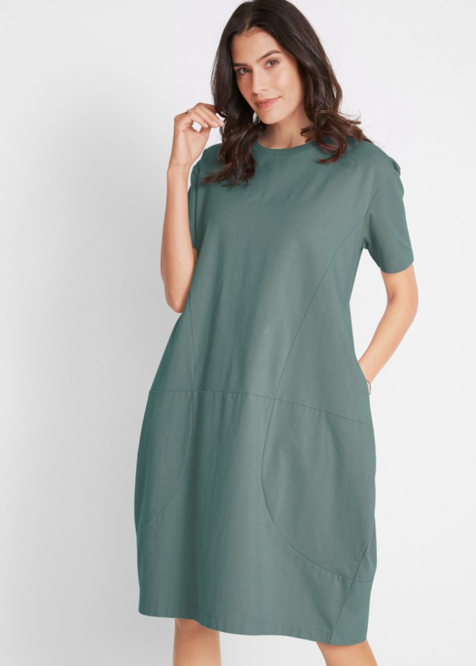 Knieumspielendes Oversized-Baumwoll-Kleid in O-Shape, 1/2-Arm