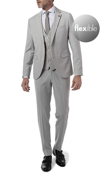 CINQUE, Anzug Cimonopoli mit Weste, Super Slim Fit, Schurwoll-Stretch, grau