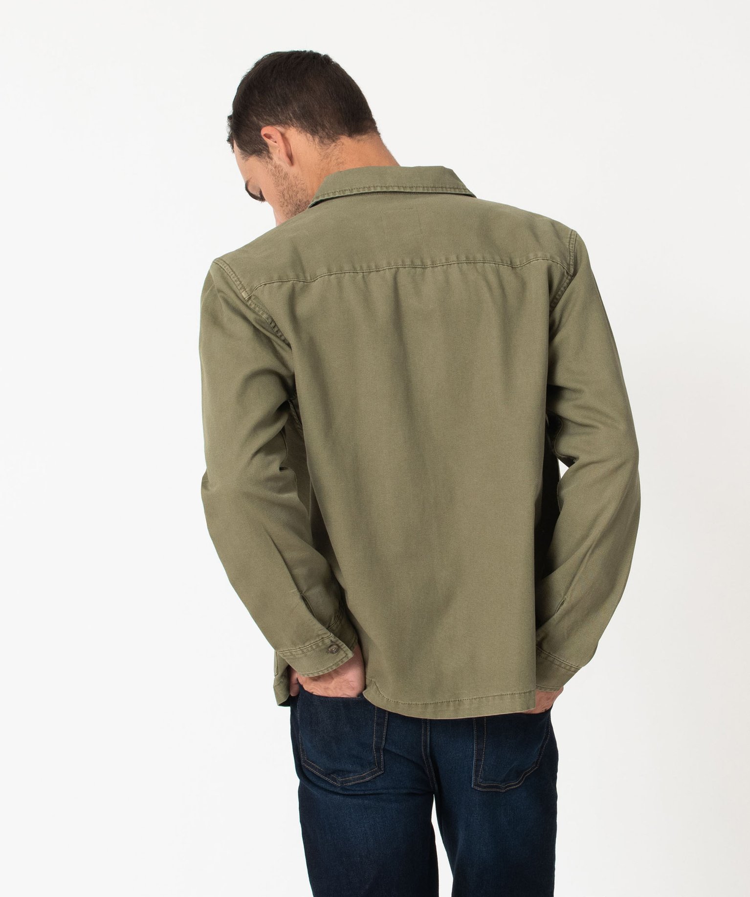 Veste droite en toile de coton à col chemise homme vert | GEMO