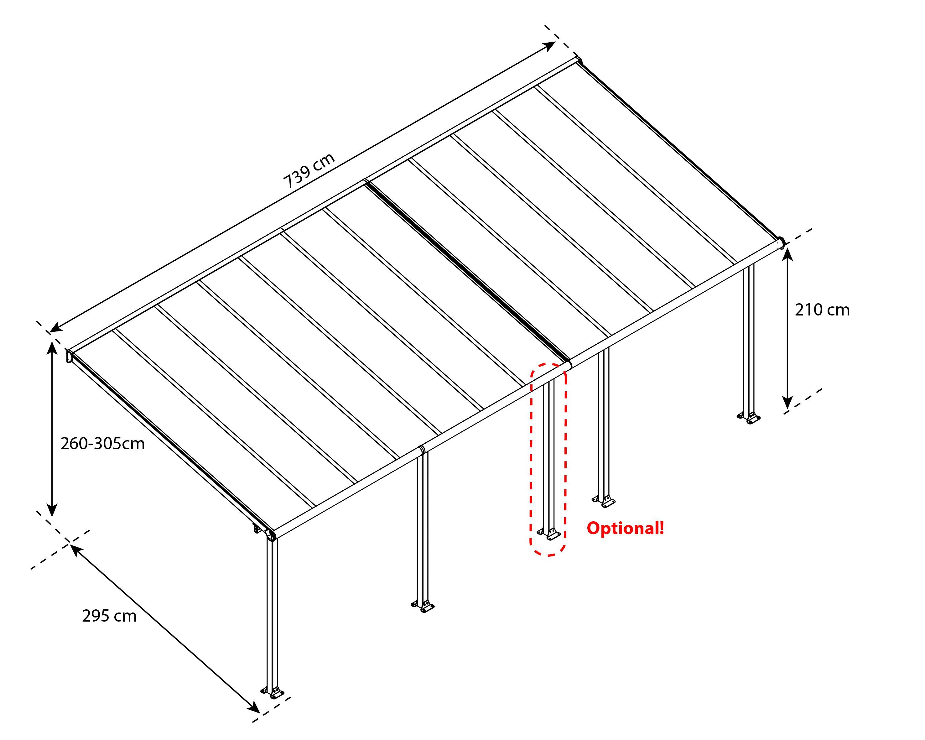 Palram - Canopia Terrassendach Olympia 3x7.3, BxT: 739x295 cm, Bedachung Doppelstegplatten, BxT: 739x295 cm
