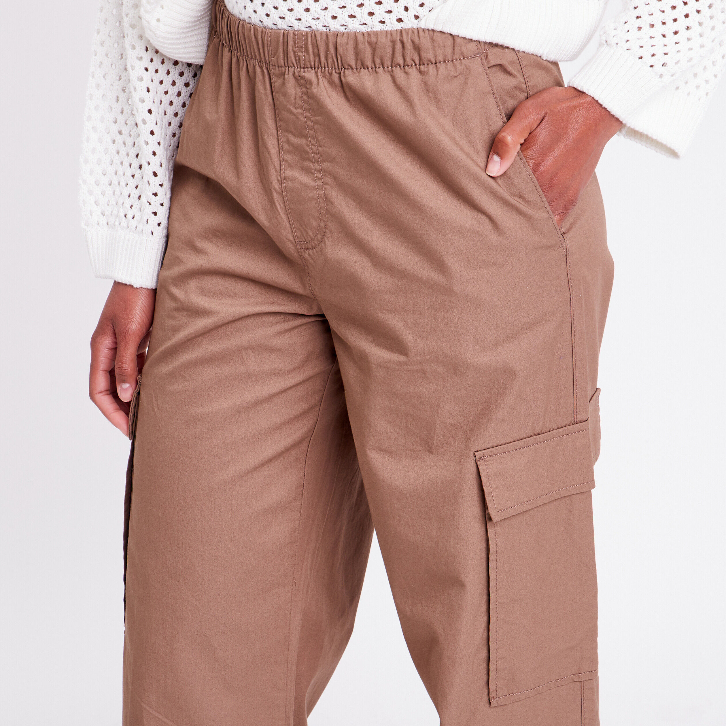 Pantalon parachute large taupe femme | Cache Cache